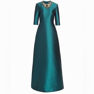 Reem Acra Mikado Embellished Gown Crystal Round-neck Maxi Dress